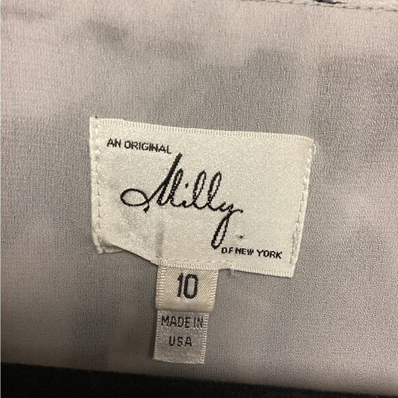 Milly 100% Silk Grey Black Cheetah Print Ruffle Long Sleeve Dress Size 10 - Picture 5 of 5